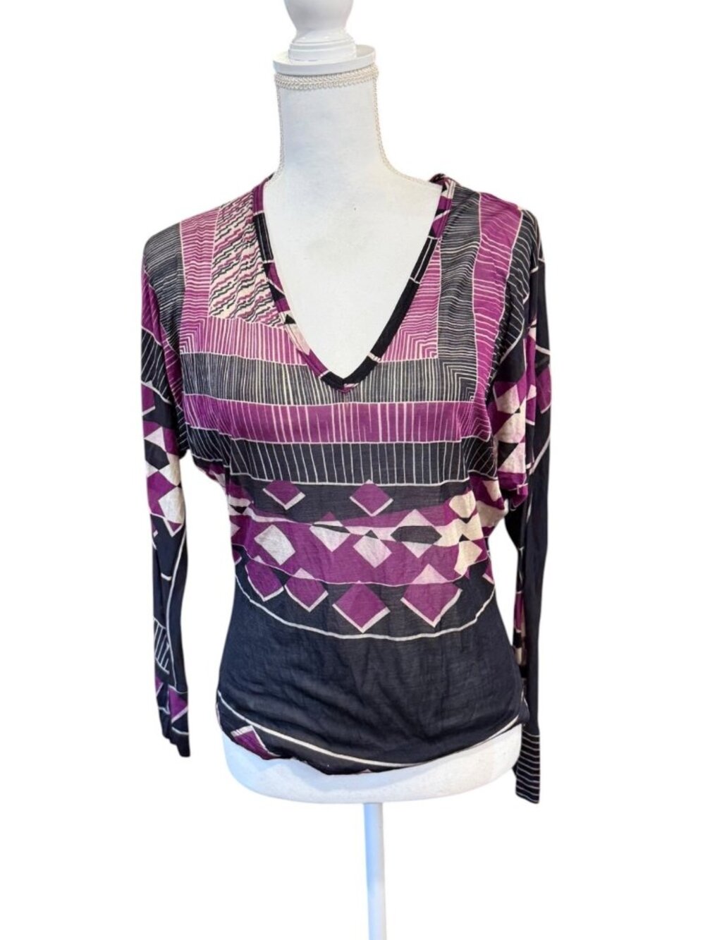 Jean Paul Gaultier Womens V-Neck Long-Sleeve Top Size S